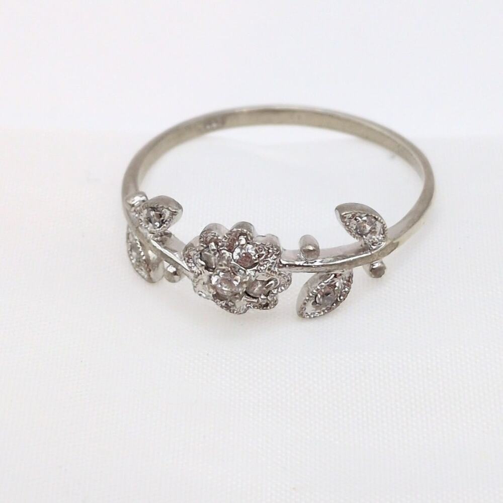 Sterling Silver 925 Crystal CZ Flower Ring Thin Band Size 11.25 2.07g - Picture 4 of 7